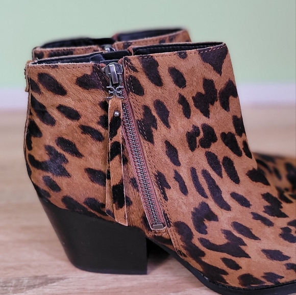Sam Edelman Calf Hair Leopard Print Ankle Boots EUC 8 Chunky Boho Zip Up - Picture 8 of 10